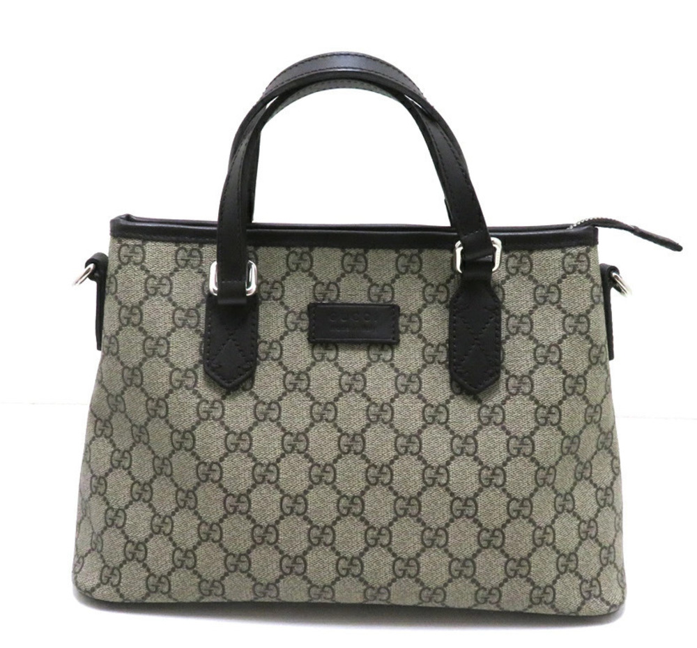 Gucci GG Supreme Tote Bag Leather Dark Brown Beige Cream